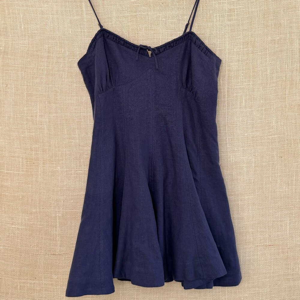 LoveShackFancy Navy Blue Linen Dress